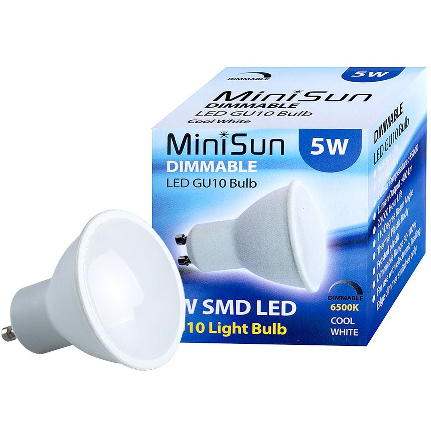 3 Pack Gu10 White Thermal Plastic Spotlight Led 5w 6500k 480lm Light Bulb - White