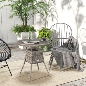 Outsunny Slatted Wood-plastic Composite Top Rattan Dining Table