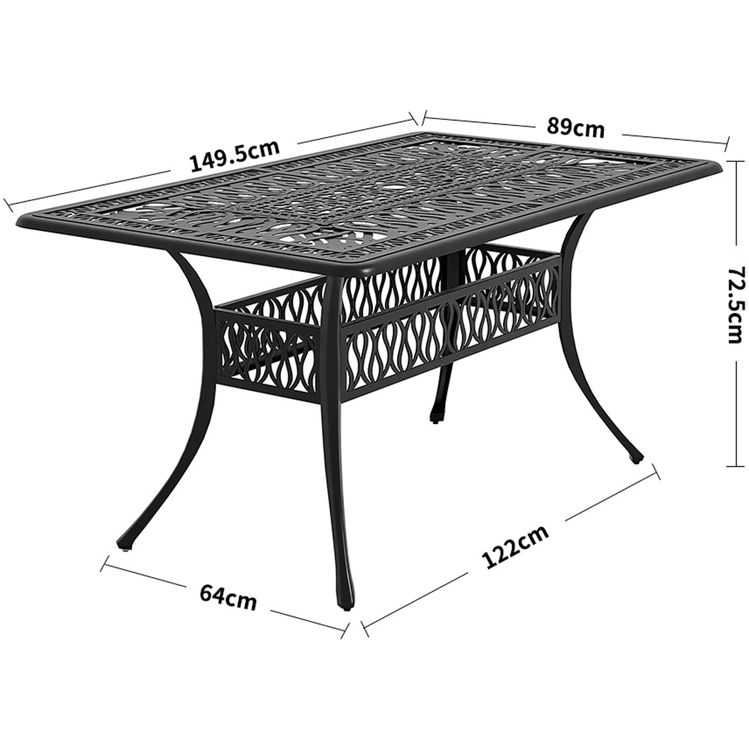 6-seater Retro Garden Patio Chair And Table Set With Cushions - Black