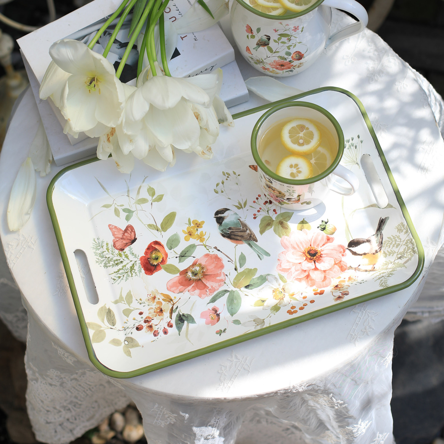 Decorative Trays Serving Tray With Handles - Green