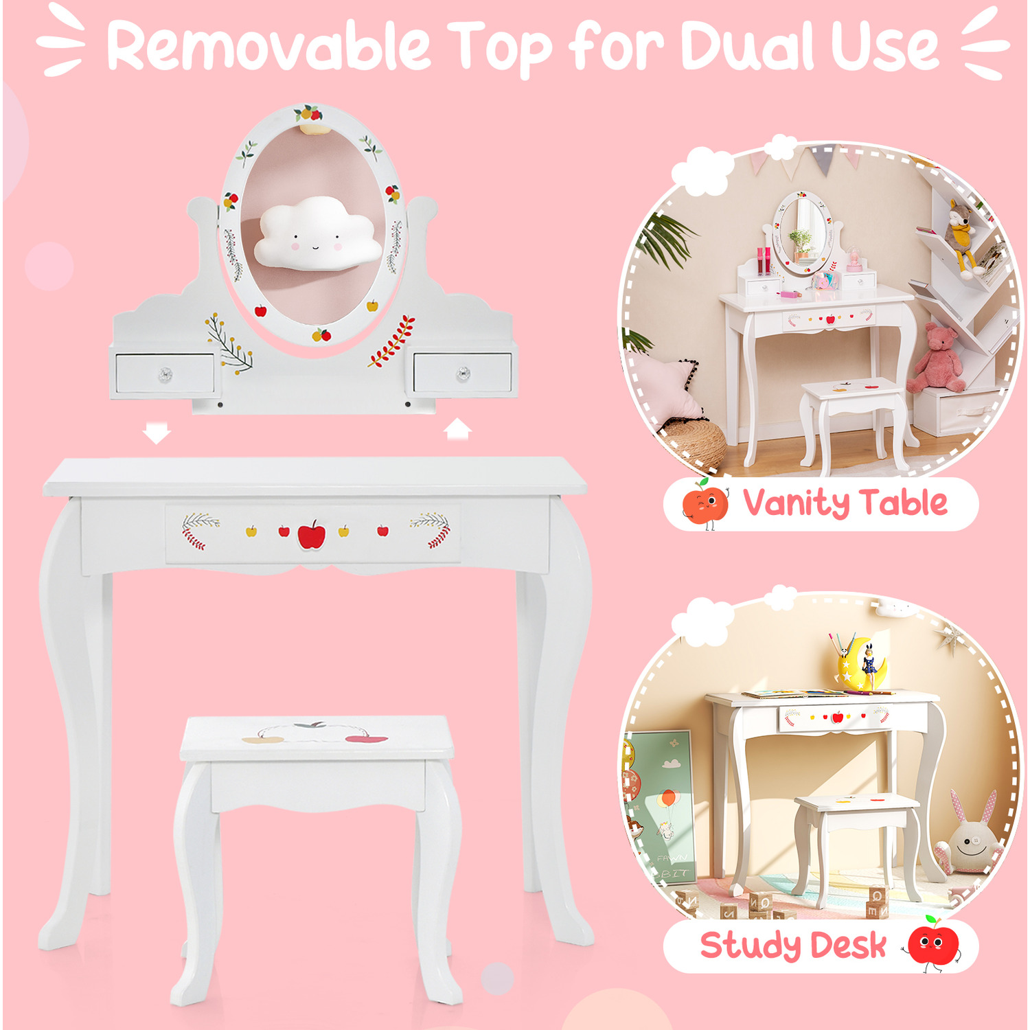Kids Vanity Set Makeup Dressing Desk - White