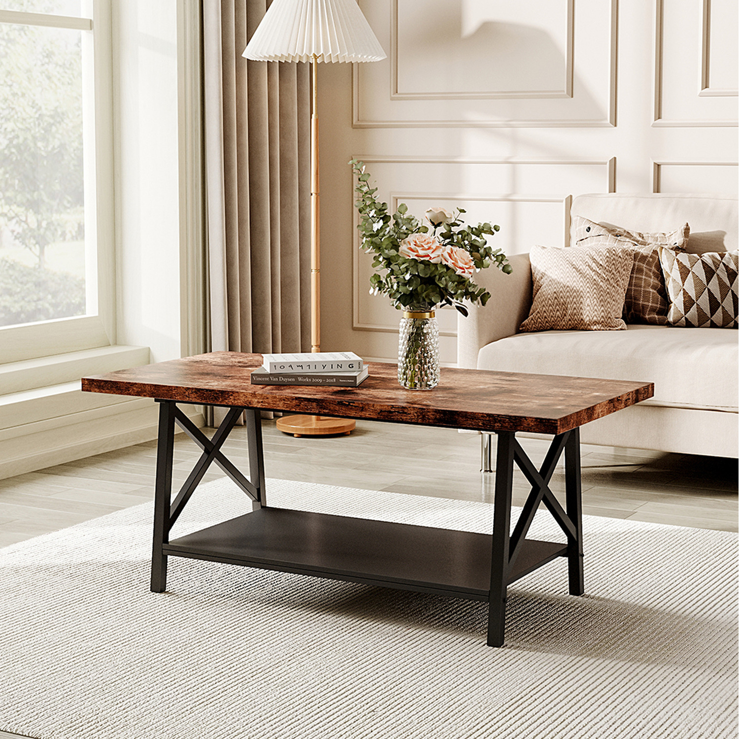 2 Tier Coffee Table with Storage Shelf