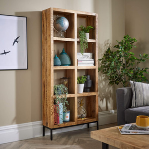 Natural / Tall Home Source Stockton Mango Wood 8 Shelf Bookcase shot 6078298