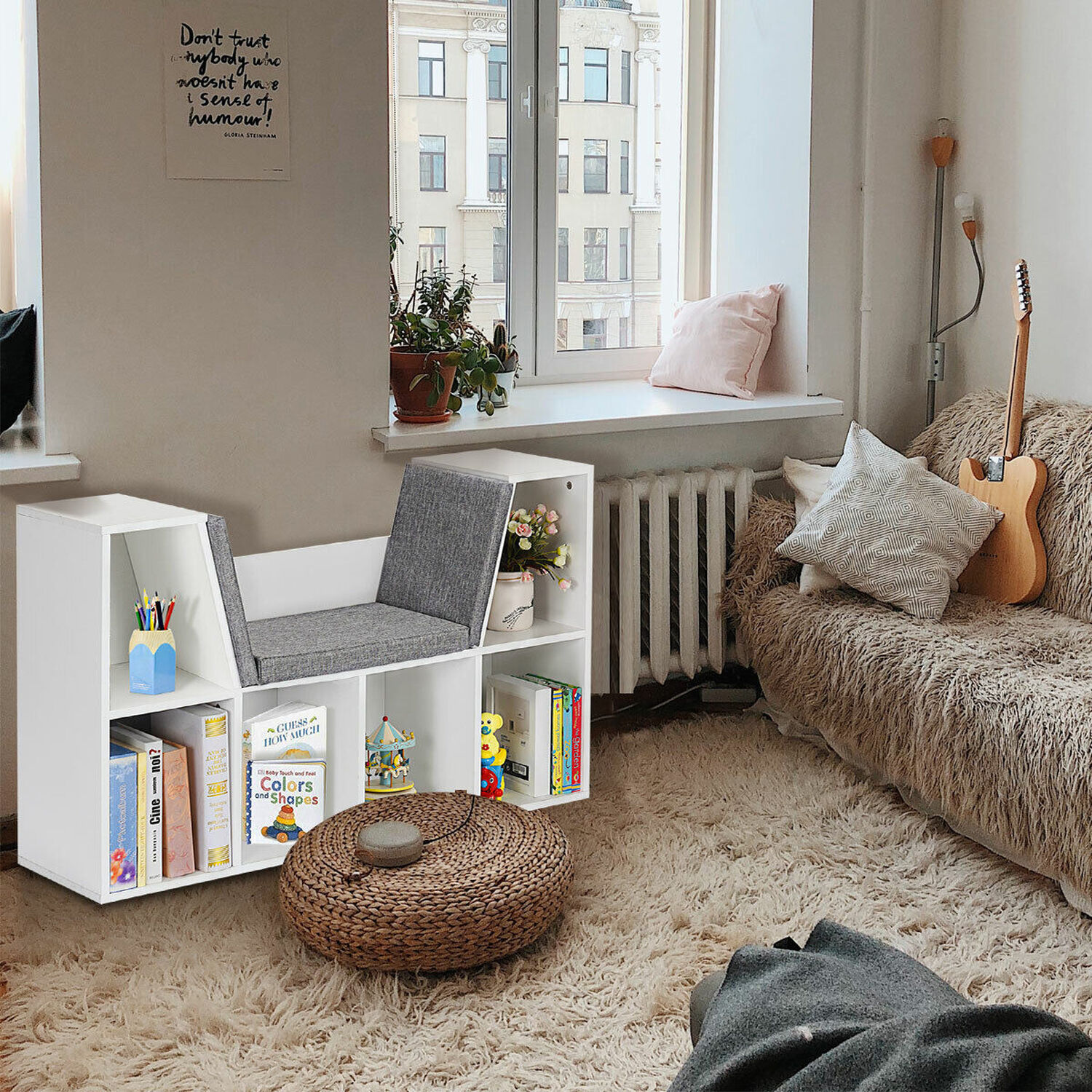 6-cube Kids Bookcase Display Shelving Unit - White