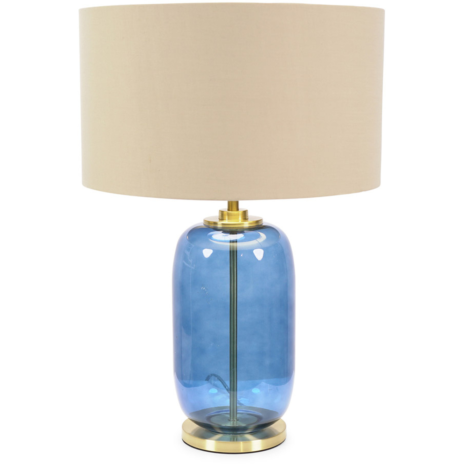 Leigh Beige with Metallic Gold Shade with Navy Blue Glass and Gold Table Lamp - Cream
