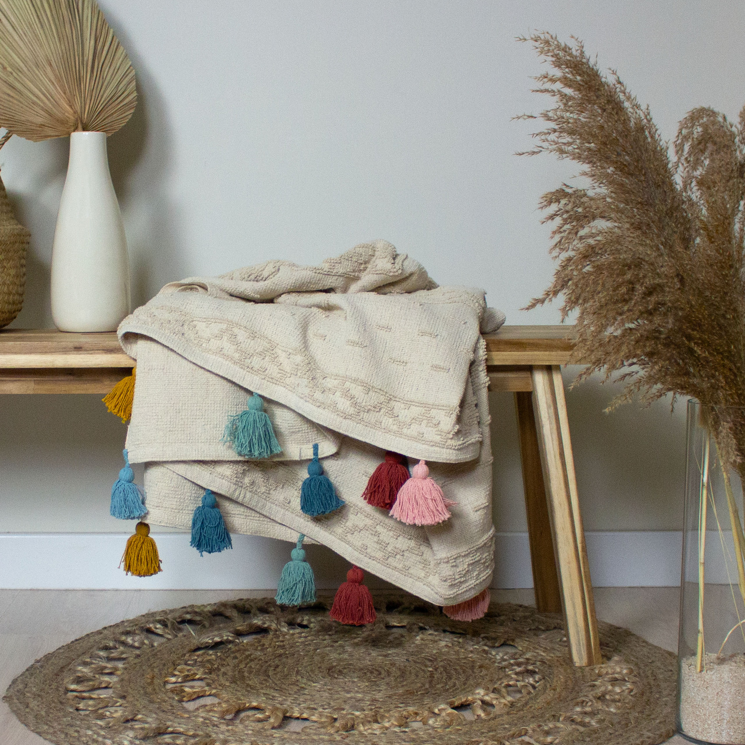 Cotton Tufted Throw - Multicolour