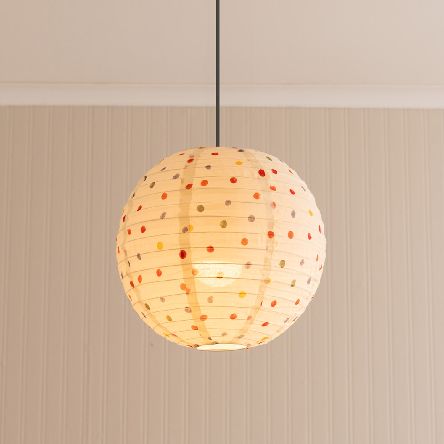 Annie Polka Dot Fabric Ball Ceiling Lamp Shade with LED Bulb - White
