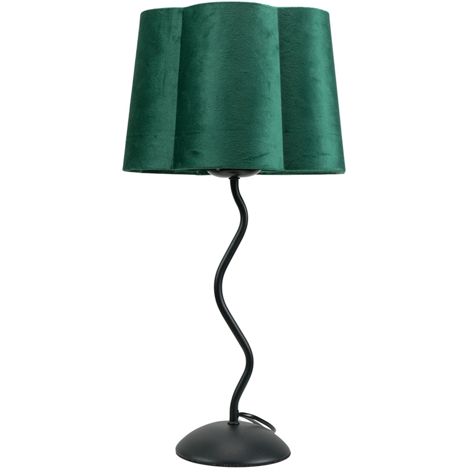 Wiggle Black Metal Single Stem Table Lamp with Velvet Scallop Lamp Shade - Forest Green / Bulb Included