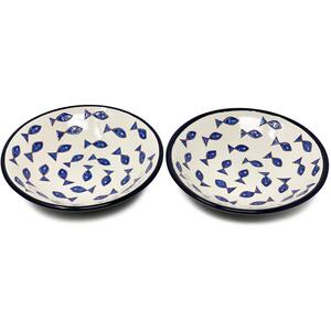Signature Blue  White Fish Hand Painted Ceramic Pasta Bowls