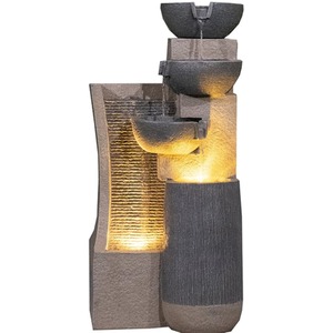Cascading Four Bowl and Wall Water Feature with LED Lights