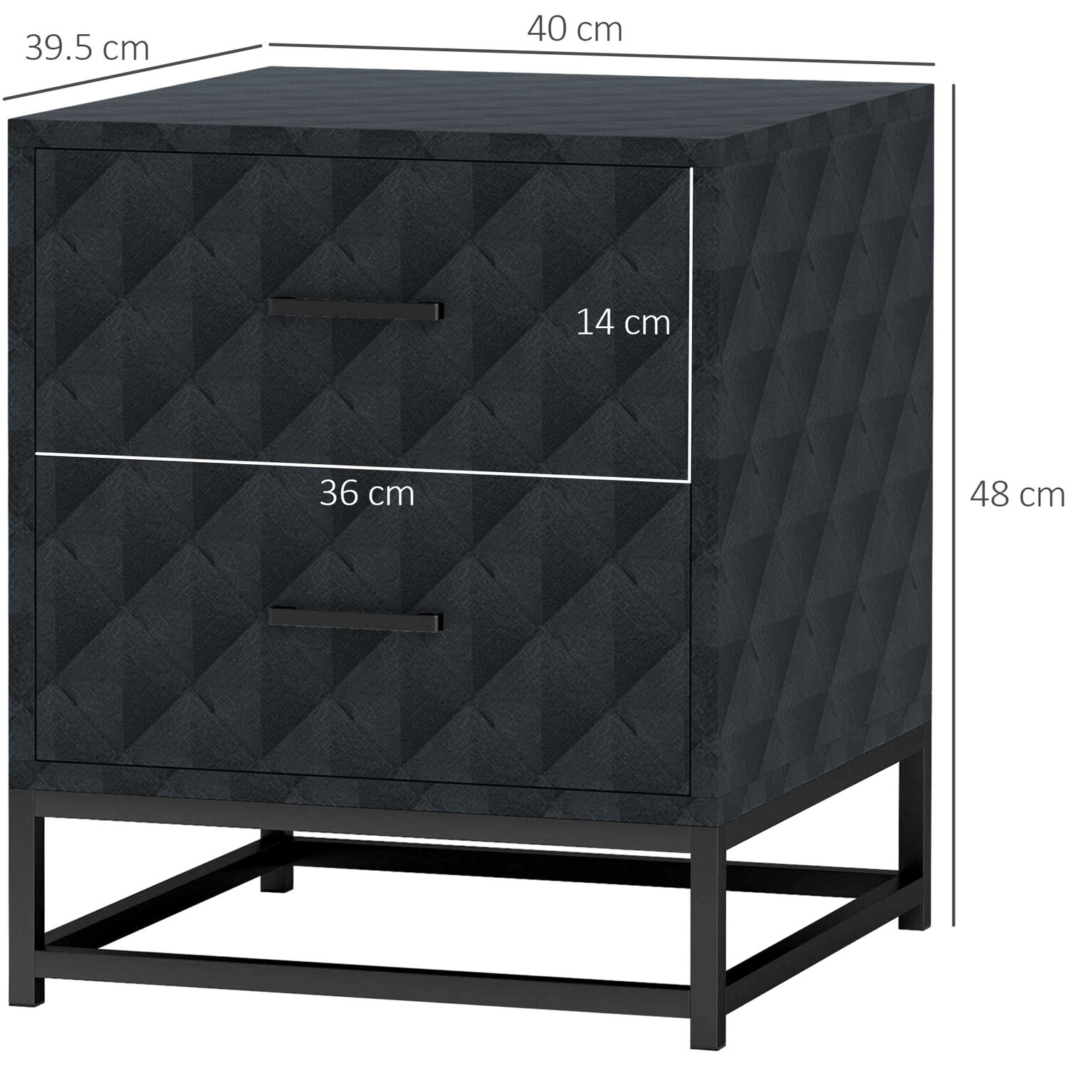 Homcom Bedside Table Side Table Set With Diamond Patterned Veneer - Black