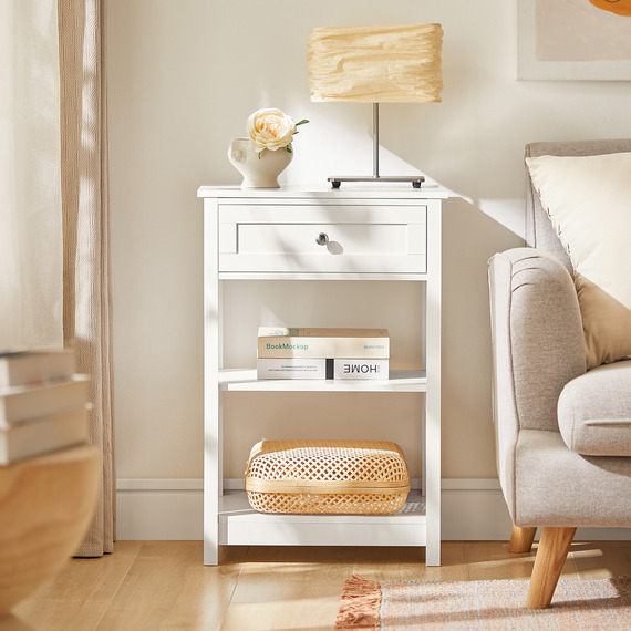 SoBuy White Beside Table with 1 Drawer 2 Shelves