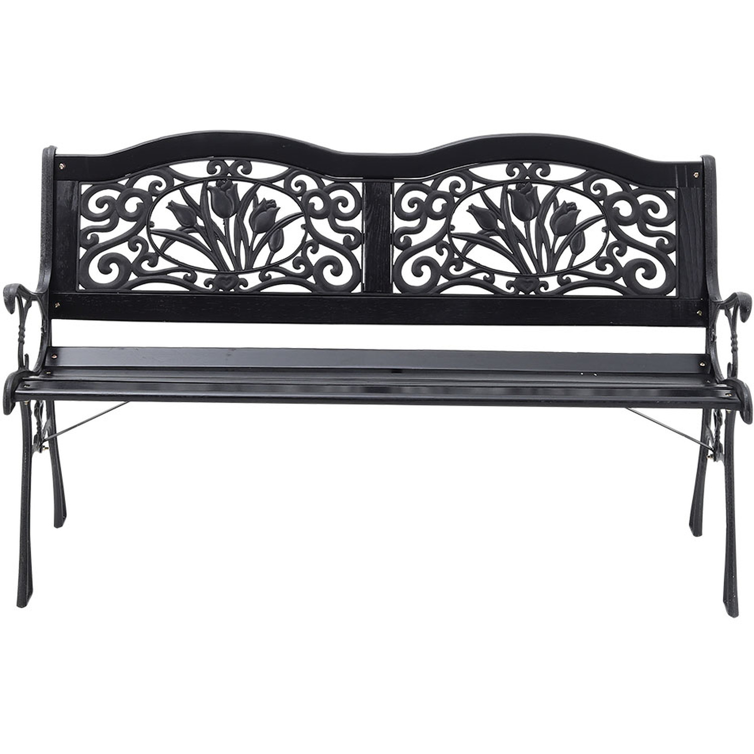 Metal Wood Outdoor Garden Bench For Patio - Black Ironwood