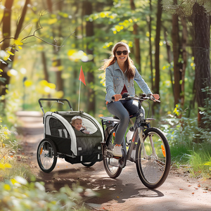HOMCOM 2-Seat Bike Trailer Baby Stroller Harness Safety Flag