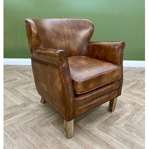 Genuine Leather Arm Chair Aviator Wing Accent Brown
