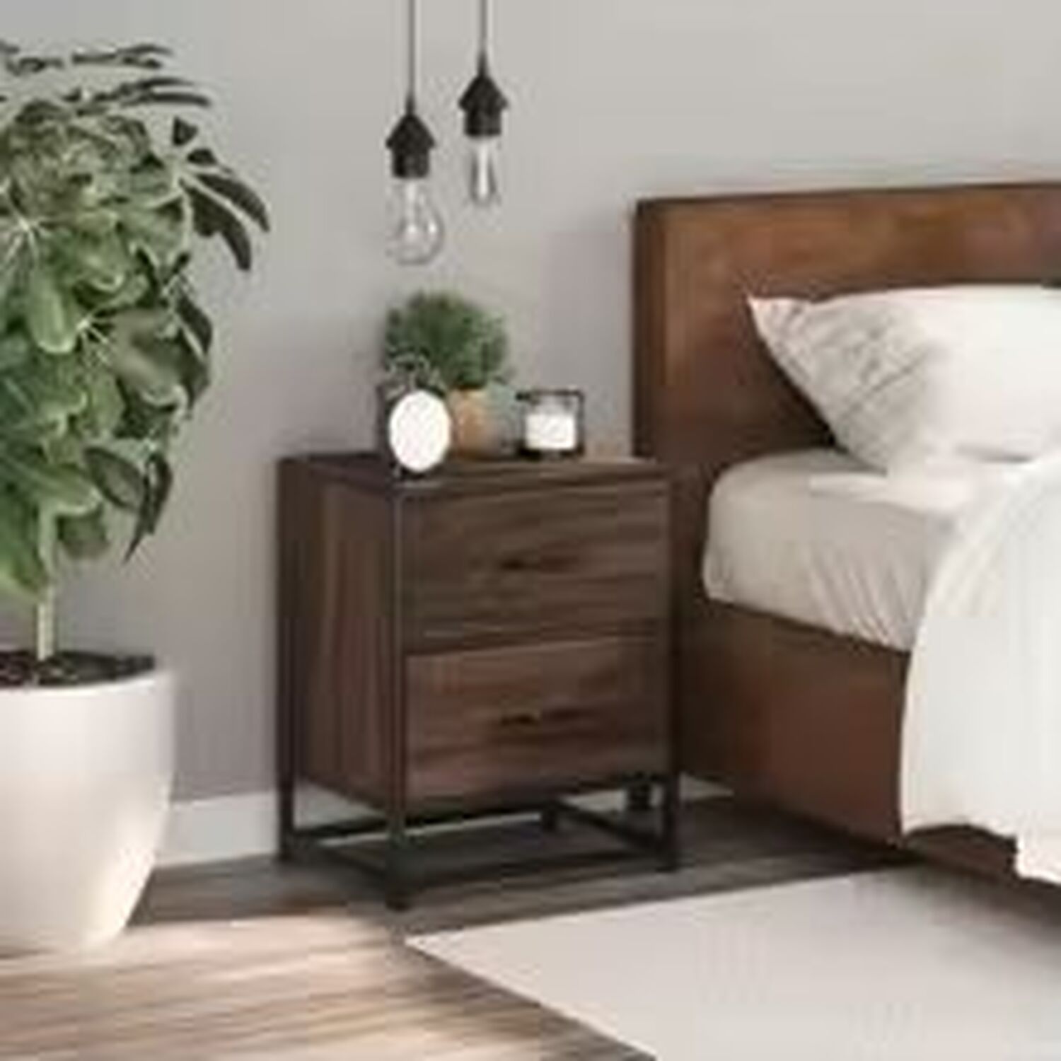 Oak Effect Bedside Cabinet - Brown 50cm