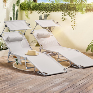 SoBuy Outdoor Garden Beach Folding Chair Sun Lounger with Adjustable Sun Shade
