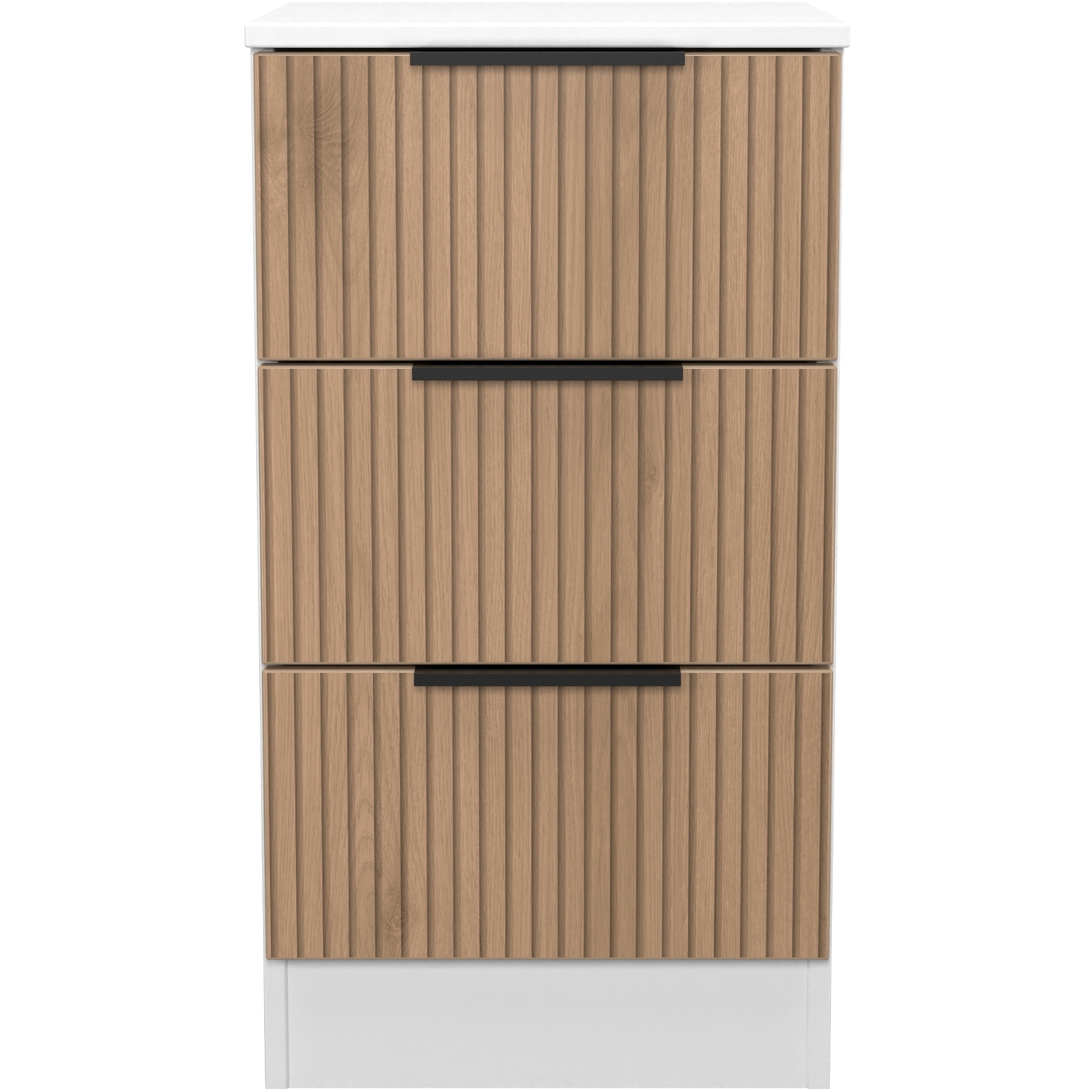 Java Ready Assembled 3 Drawer Bedside - Slatted Effect White