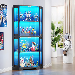 BROTTAR Corner Display Cabinets with Glass Doors and 3 Color LED Lights