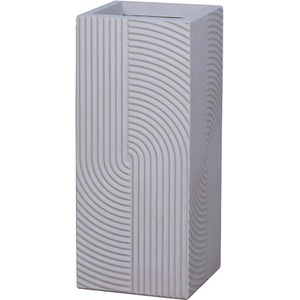 Ribbed Swirl Design Tall Square Outdoor Planter in White