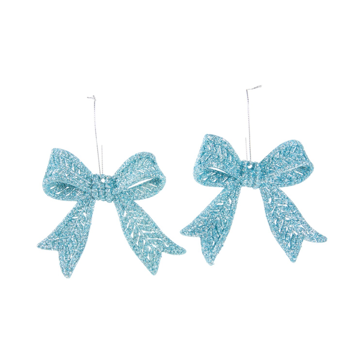 Nordic Noel Set Of 2 Glitter Bow Hanging Decorations - Blue