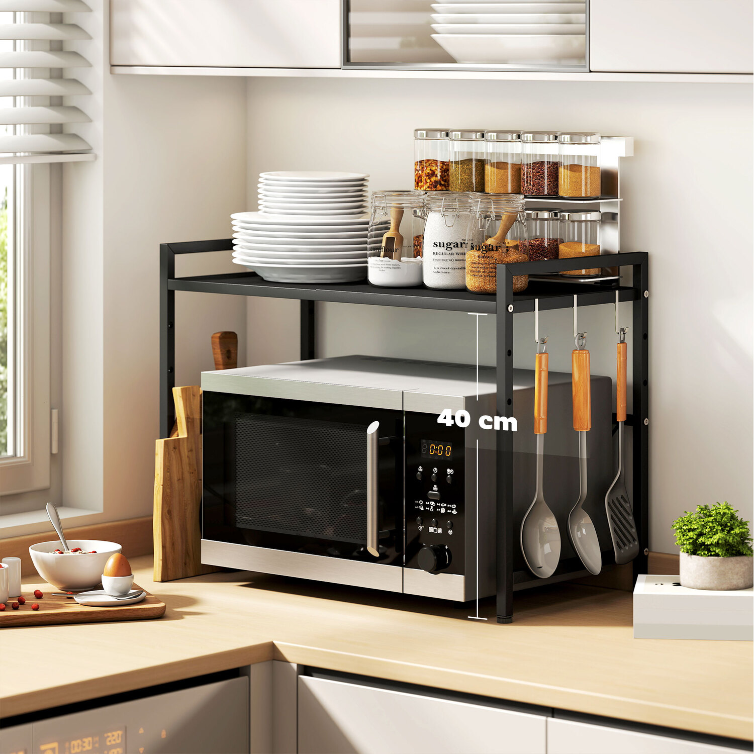 HOMCOM Expandable Microwave Oven Rack with 3 Hooks