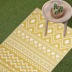 Yellow / 200cm Homescapes Outdoor Rug Luxury Waterproof Reversible Recycled, Yellow Anna Aztec shot 10029295