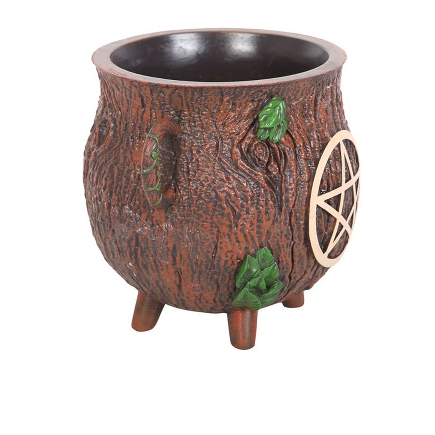 Pentagram Bark Effect Cauldron Plant Pot For Herbs - Brown