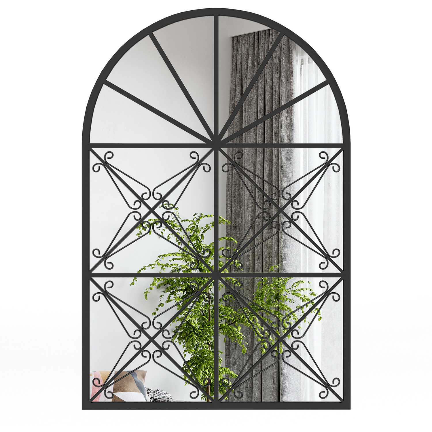 Arched Window Pane Mirror - Black