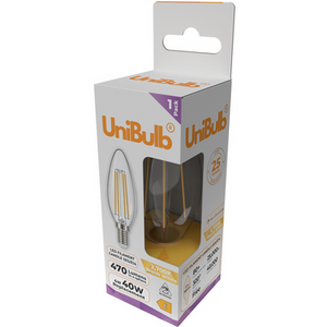 UniBulb LED Filament Candle E14 470lm 4W 2700K Warm White Light Bulb
