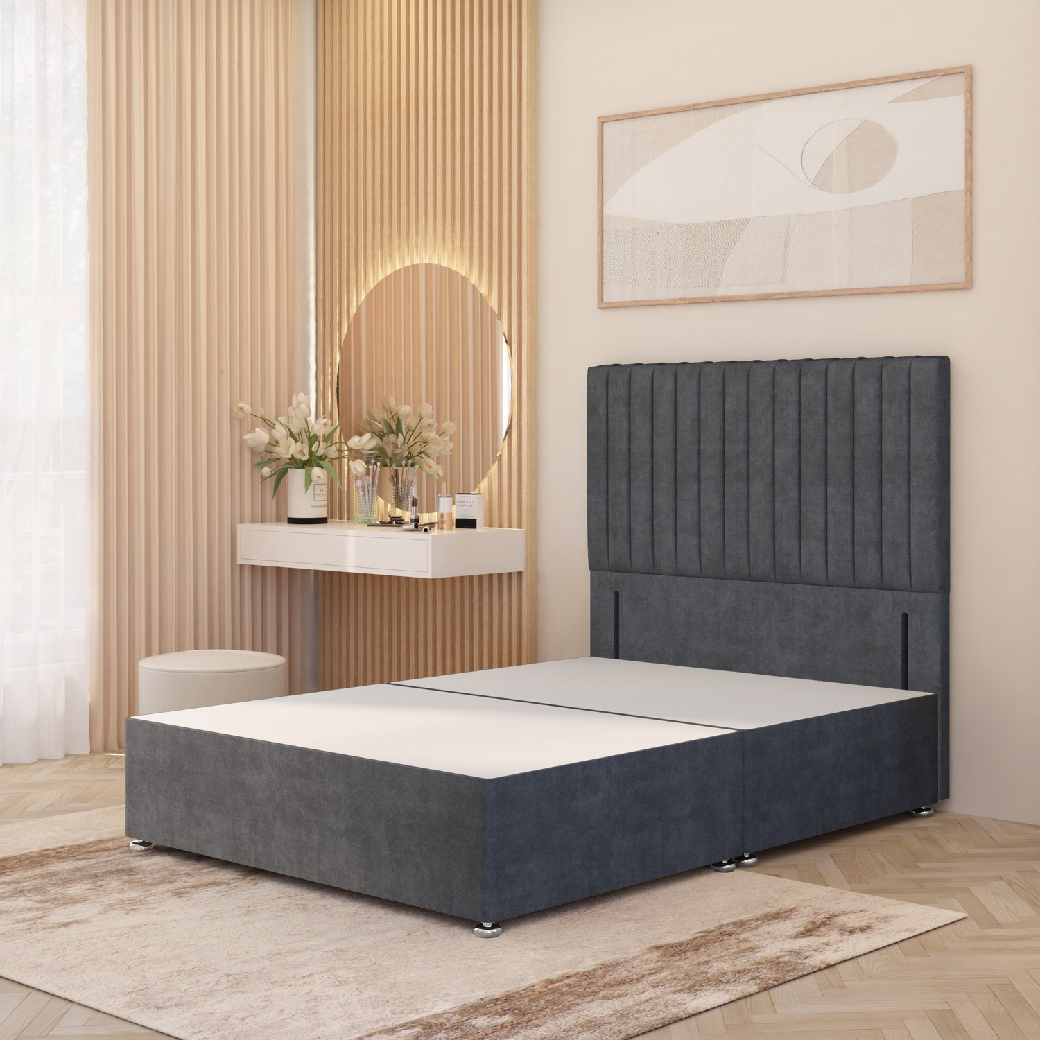 Verona Velvet 4000 Pacific Orthopaedic Pocket Spring Divan Bed Set 54 Headboard - Charcoal King 70kg 153cm