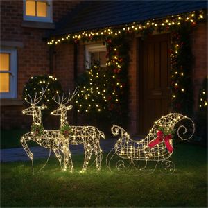 Xmas Haus Sledge  2 X Deer 105Warm White Led 5M Lead Outdoor