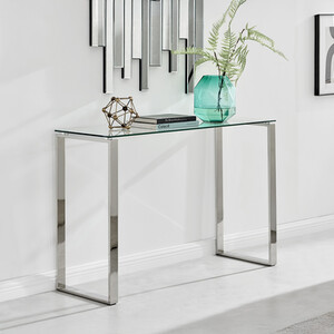 Miami Modern Clear Glass and Chrome Metal Console Table