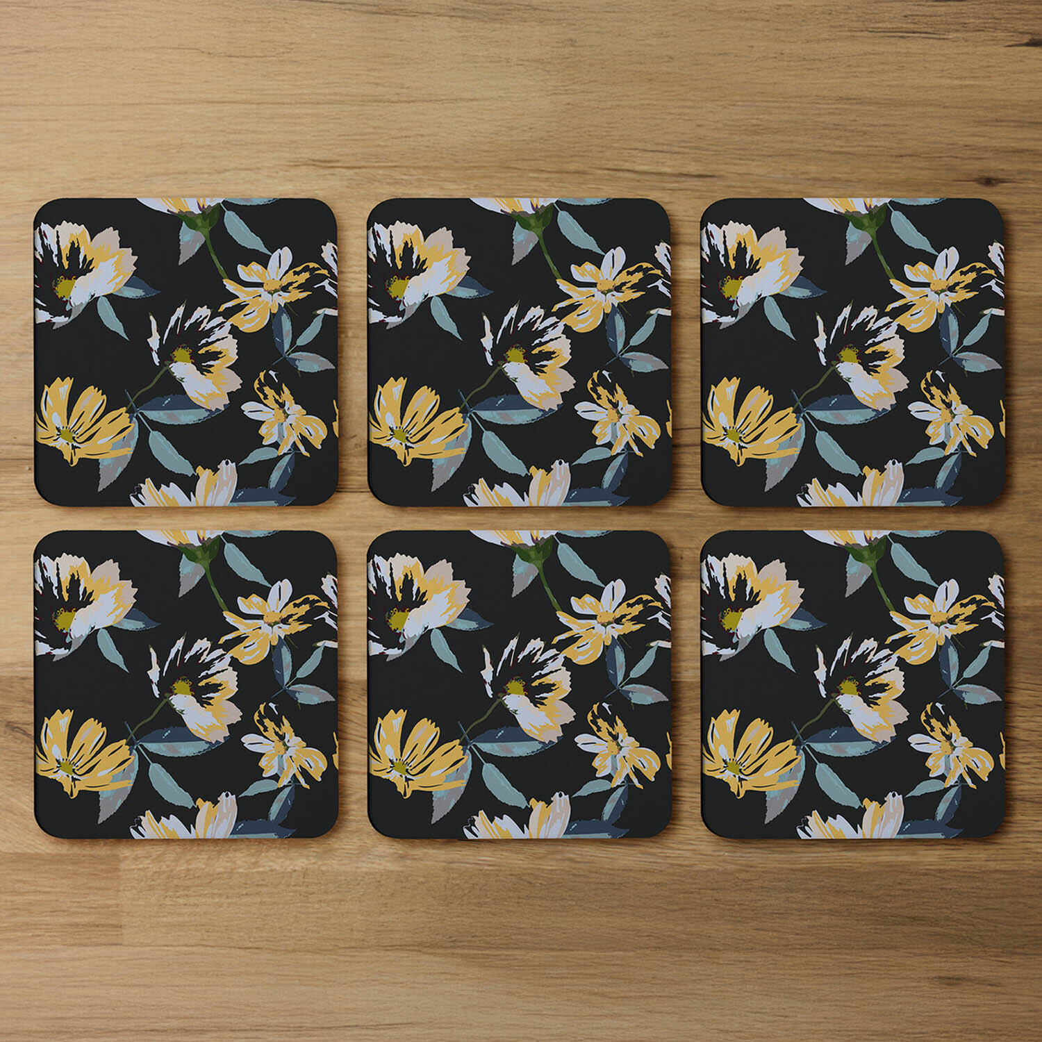 Yellow Flowers On Green Coaster - Yellow