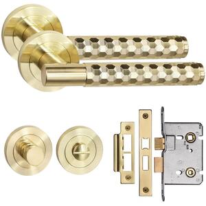 Knurled Cut Hex T-Bar Bathroom Door Handle Set with Mortise Lock  Thumbturn