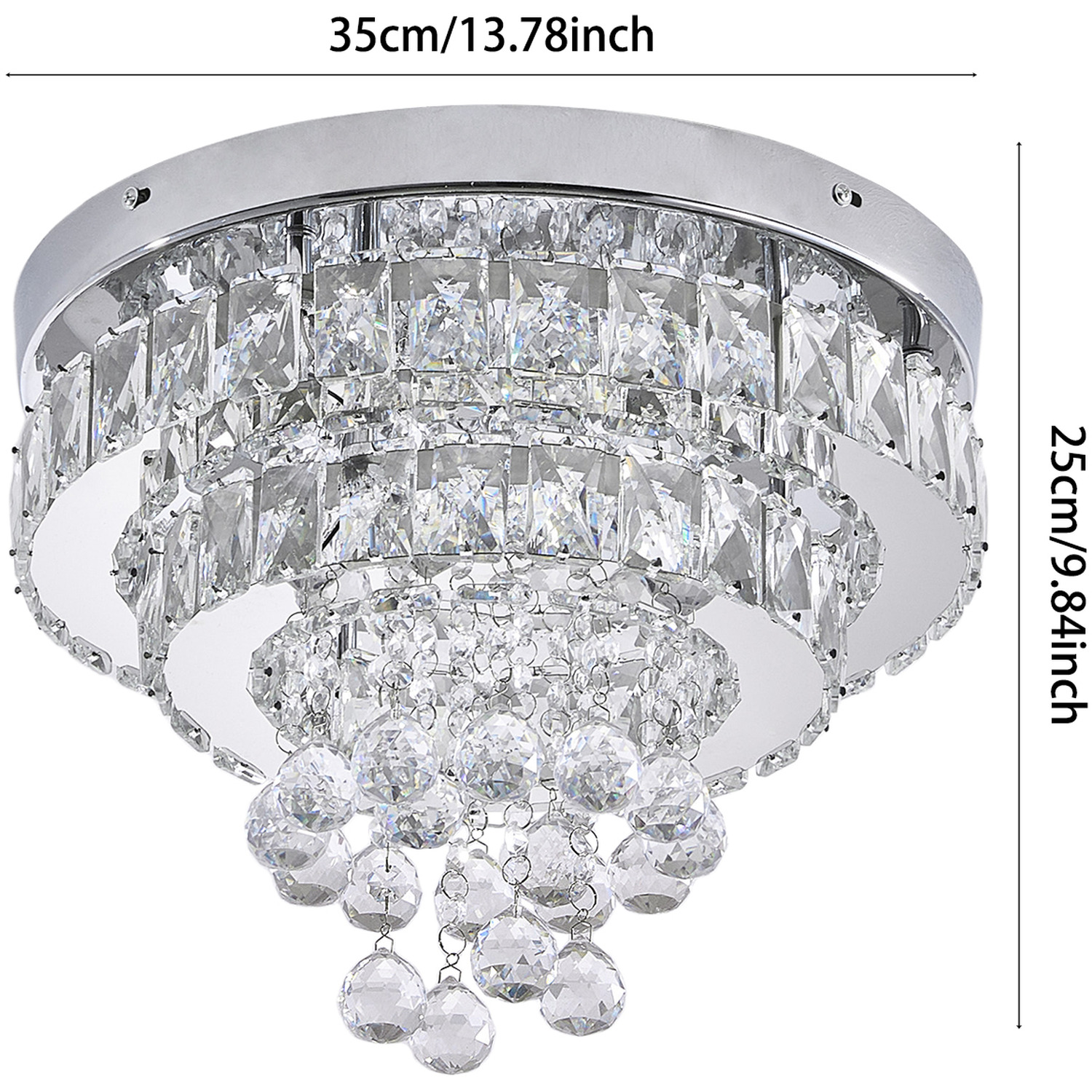 Stainless Steel Led Ceiling Light With Crystal Lampshade - Chrome And Clear