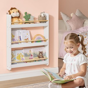 SONGMICS Kids Bookshelf Wall Shelf, 3-Tier Children's Bookcase