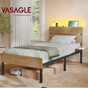 Single Metal Bed Frame, 90 x 190 cm, LED Lights, USB