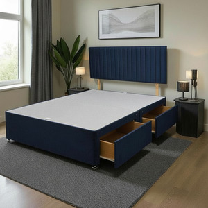 Navy / Small Single Emily Divan Bed Base 2 Drawers and Headboard shot 12475794