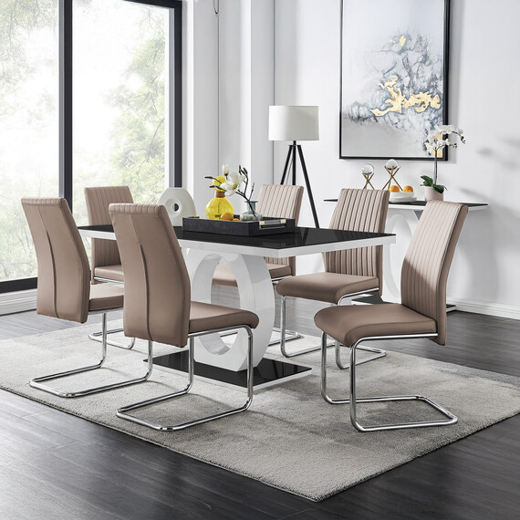 Giovani Glass and High Gloss Dining Table with 6 Lorenzo Chairs