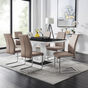 Giovani Glass and High Gloss Dining Table with 6 Lorenzo Chairs