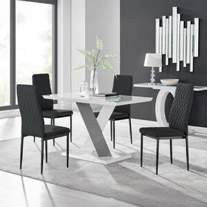 Monza 4 WhiteGrey Dining Table  4 Milan Black Leg Chairs