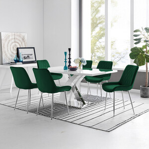 Atlanta 6 White Dining Table and 6 Pesaro Silver Leg Chairs