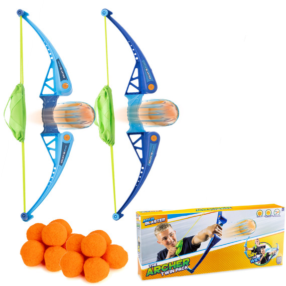 Aqua Blaster Archer Twin Pack, Kids Bow Includes 2 Bows and 12 Soft Cotton Balls
