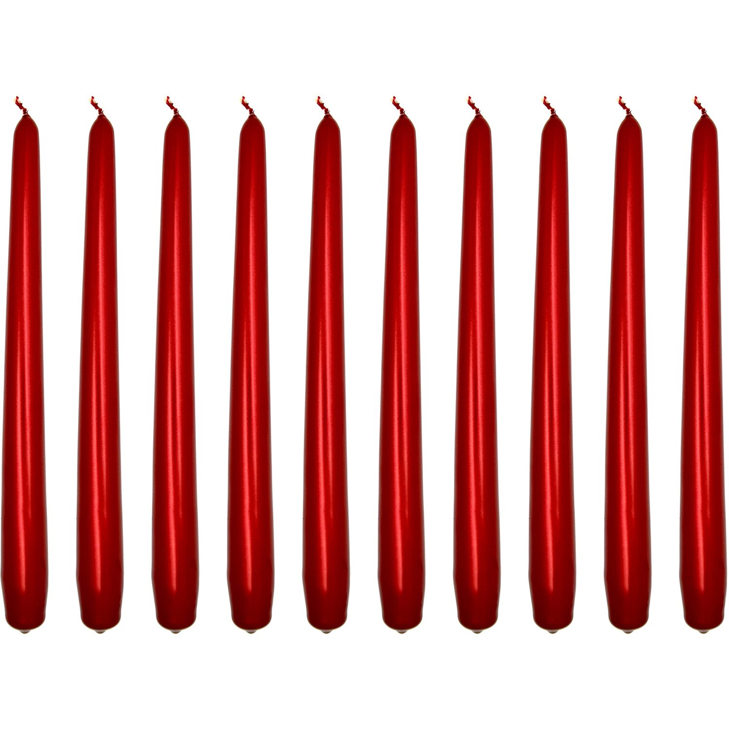 Tapered Dinner Candles, Pack of 10, Unscented, 24 cm - Ecru Matt Finish - Red Metallic