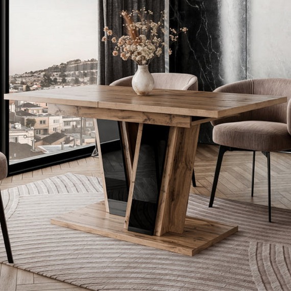 Dining Table 120 to 160 cm MUSS Wotan Effect and Black Gloss