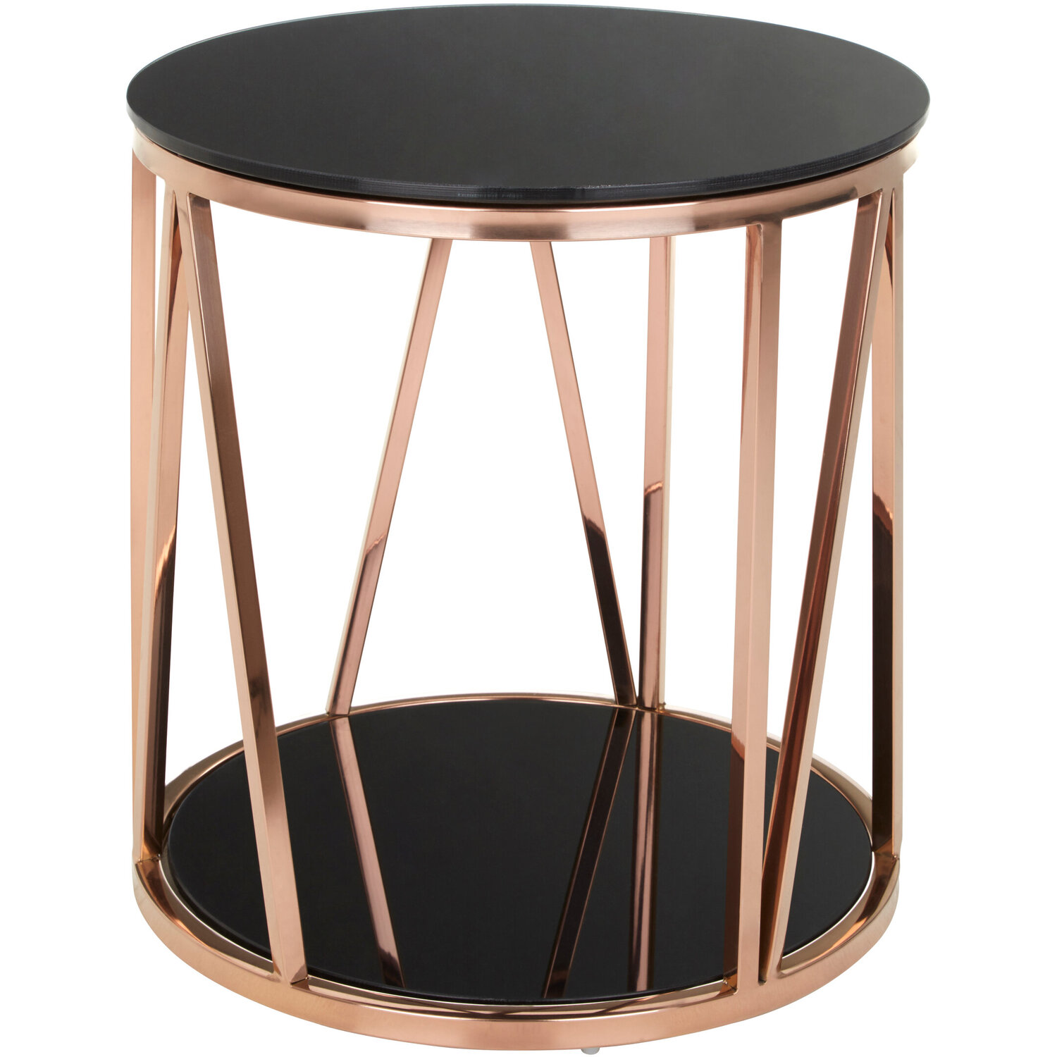 Alvaro Round Rose Gold Finish Side Table - Gold