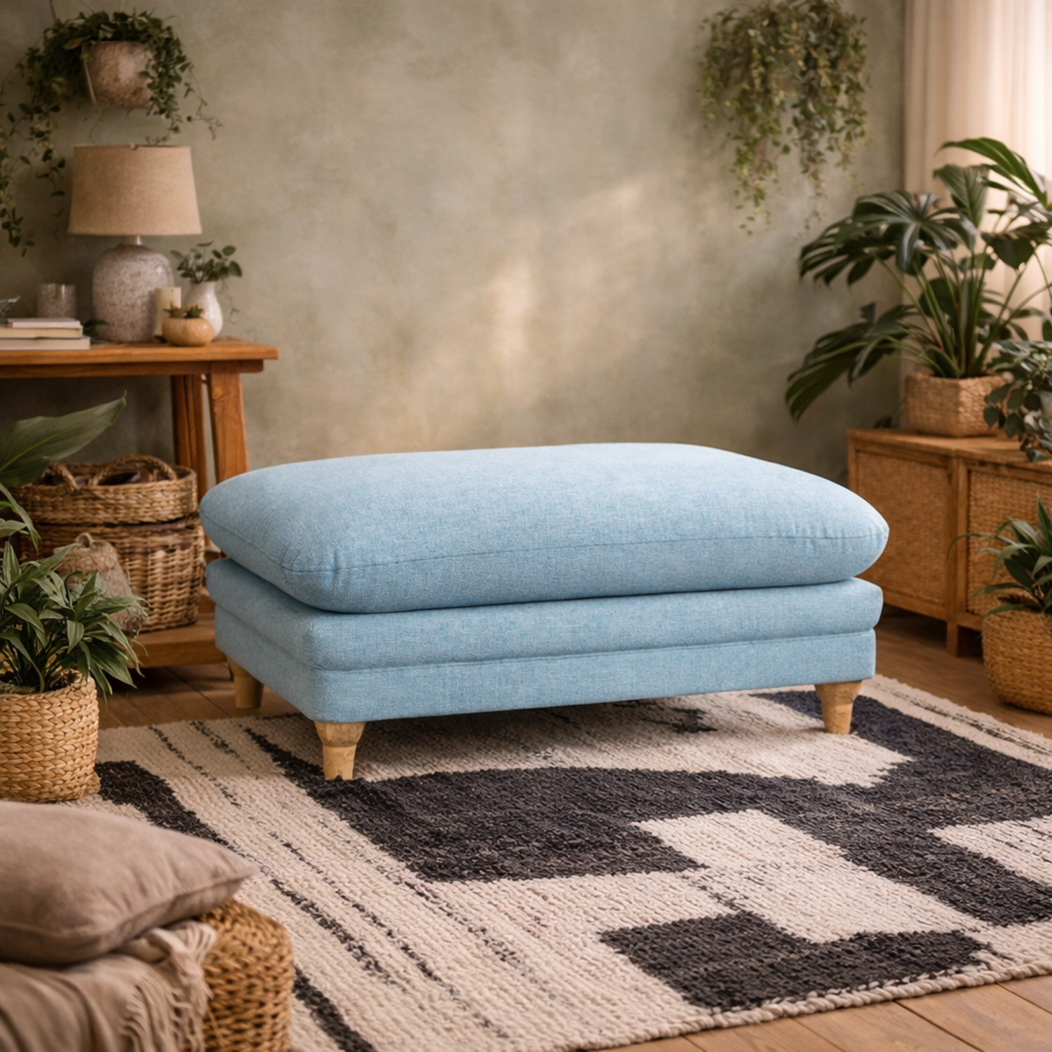 Bambola Duck Egg Chenille Footstool - Duck Egg