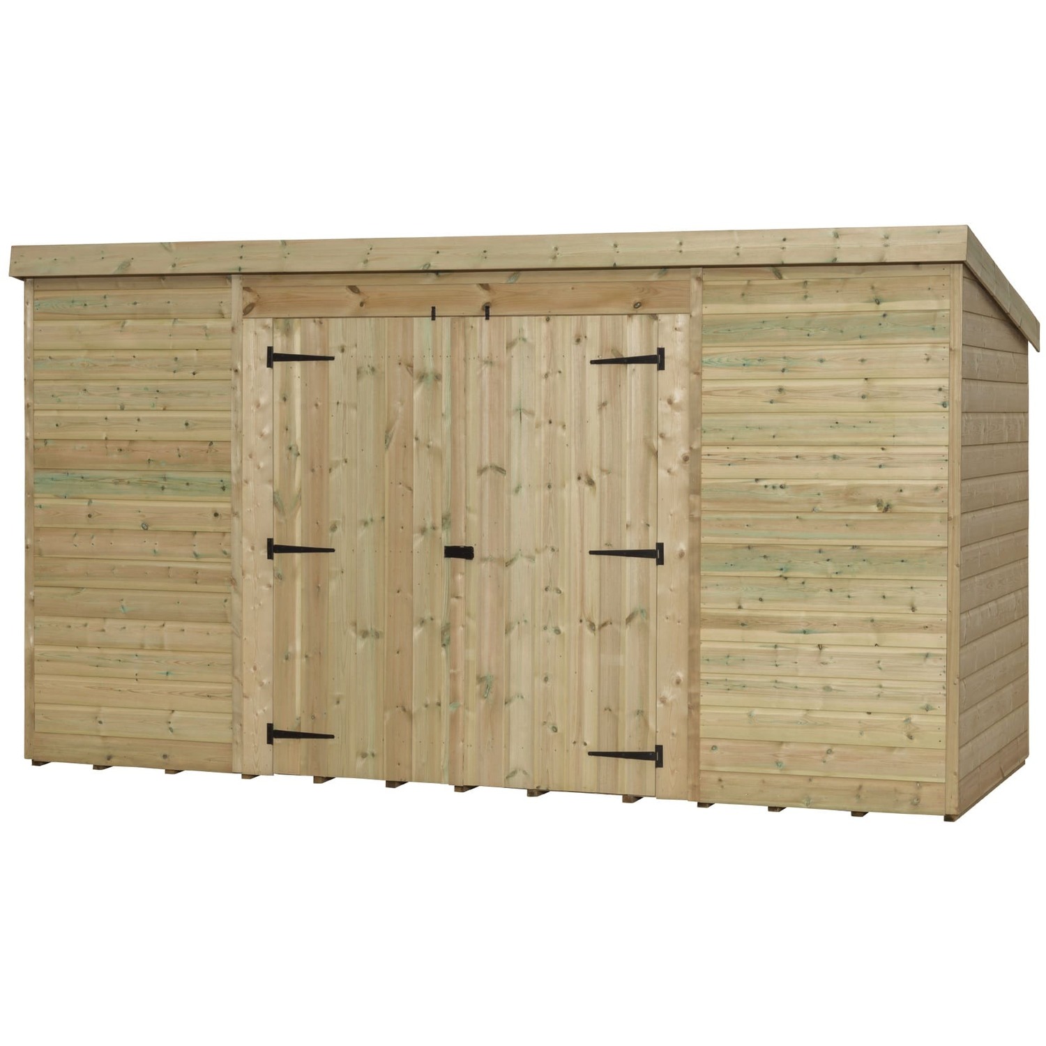 Empire 5000 12x3 Pent Garden Shed with a Central Double Door - Green