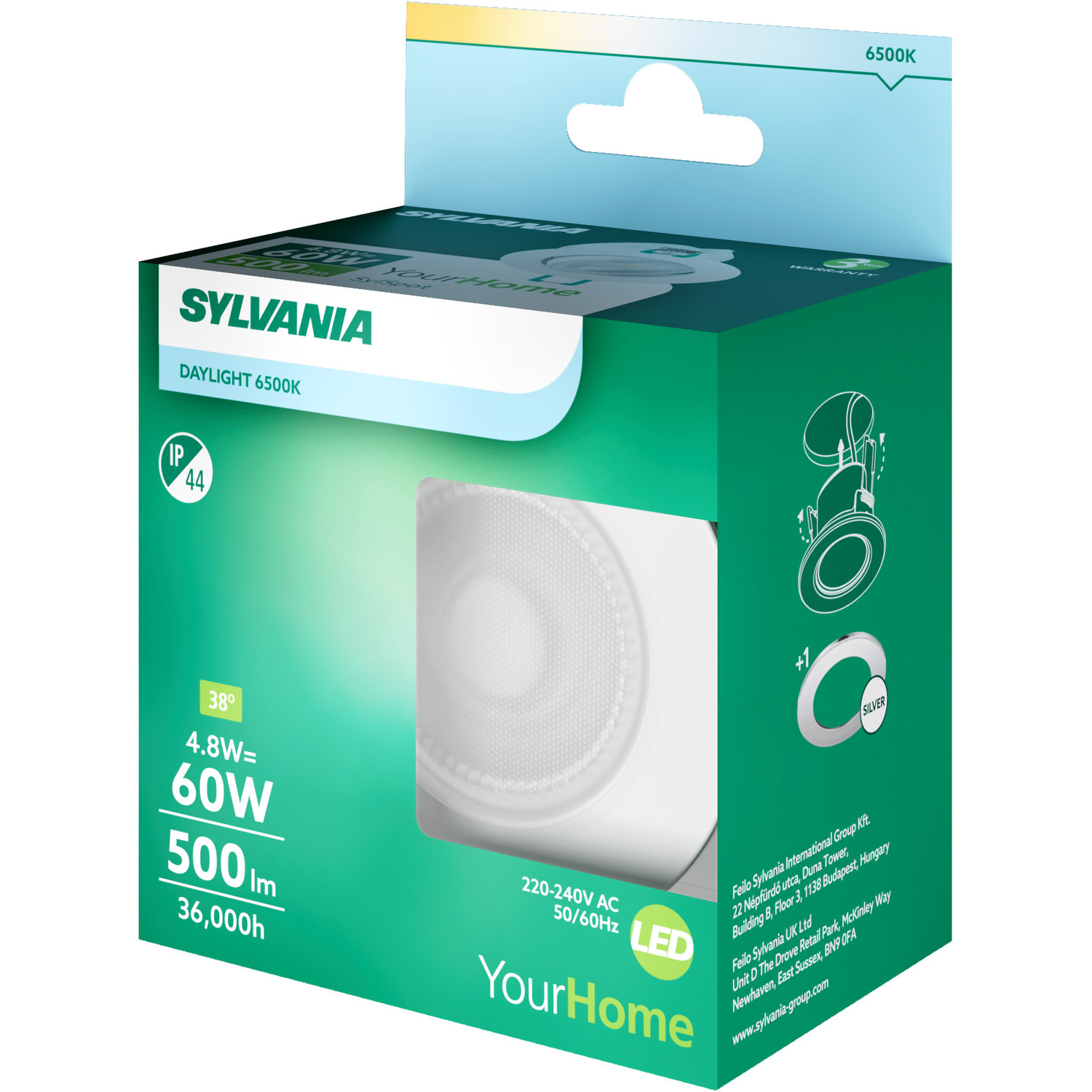 Sylvania Sylspot Led Recessed Spotlight 4 8w 500 Lumens Ip4420 White 0090013 - Ral9003